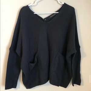 Navy blue v neck oversized sweater
